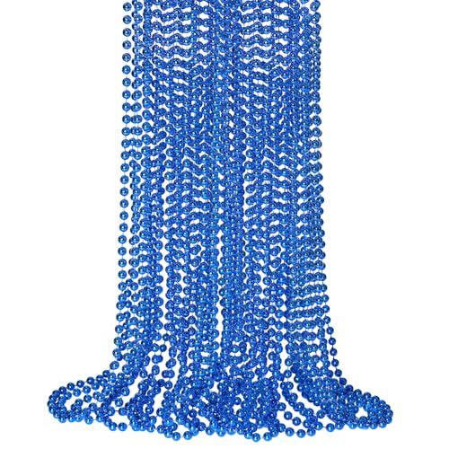 12 PCS Blue Bead Necklace, Blue Mardi Gras Beads Christmas Necklaces, 33" 4th of July Patriotic Beads Necklaces, Parade Throw Accessories for Independence Day Mardi Gras Hanukkah Pirate Party