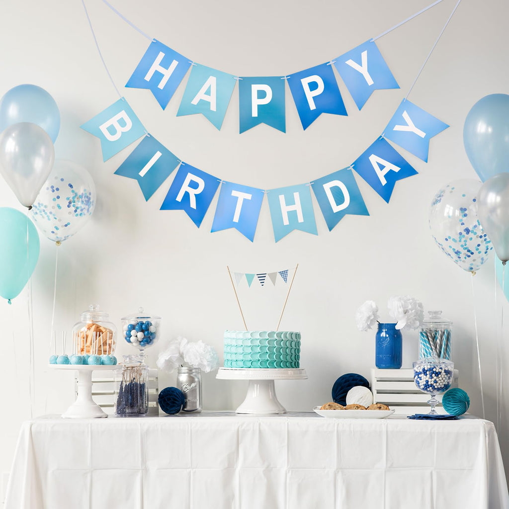 KINGLAKE GARDEN Happy Birthday Banner NO DIY Birthday Sign Blue | Pre-Strung Birthday Hanging Decoration for Women Men Girl Boy Party Supplies (Blue)