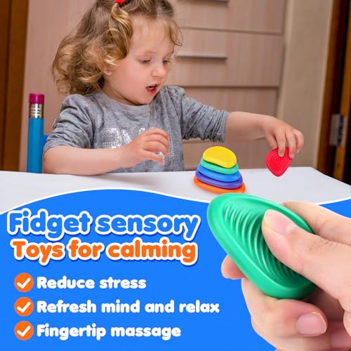 Fidget Toys Sensory Stone for Kids: 6 Pack Textured Soft Worry Stone for Autism Kids Calming - Fidget Stress Toys for Students Stress Relief - Small Prizes Stocking Stuffer