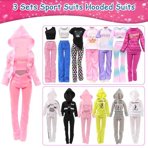 10 Sets Doll Clothes Hooded Sports Suit Tops and Pants for 11.5 inch Dolls | Tracksuit Set, Sportswear, Sports Clothes, Activewear, Running Apparel, Casual Outfits