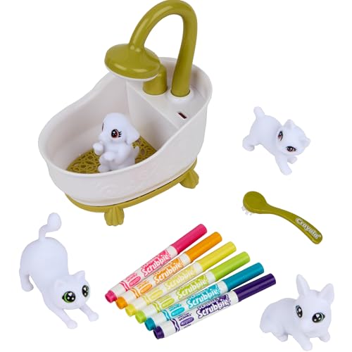 Crayola Scribble Scrubbies Glam Pack (4 Pets), Washable Pet Care Toy & Coloring Animal Craft Kit, Gift for Kids, Playset for Girls & Boys, Ages 3+