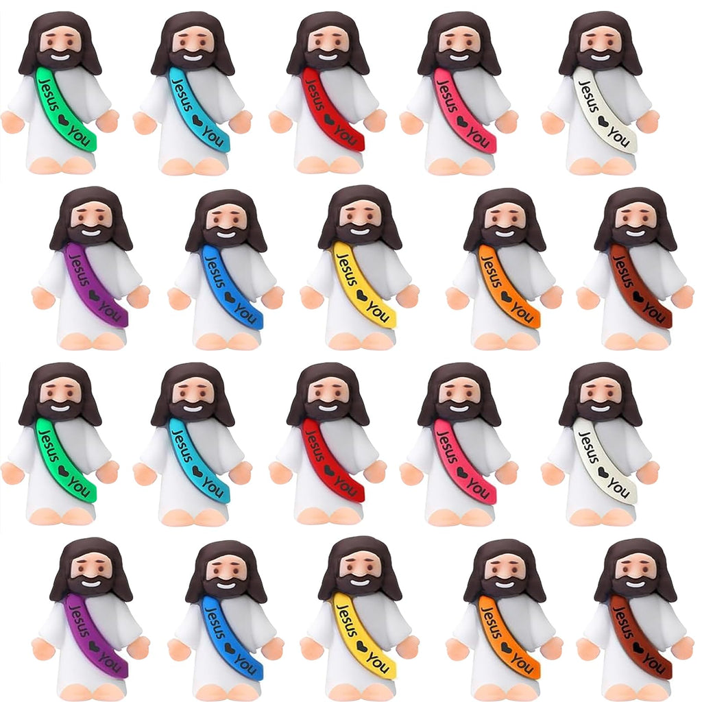 AKFAHOIF 20PCS Little Jesus Figures, Mini Jesus Figurines in Bulk, Multicolor Tiny Jesus Figures, Miniature Figurines to Hide and Seek Religious Gifts for Easter Egg Stuffers