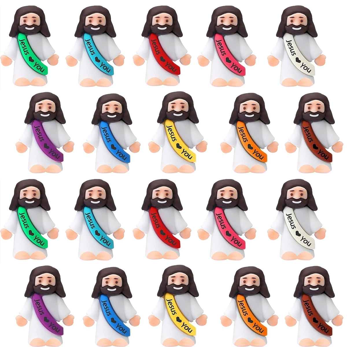AKFAHOIF 20PCS Little Jesus Figures, Mini Jesus Figurines in Bulk, Multicolor Tiny Jesus Figures, Miniature Figurines to Hide and Seek Religious Gifts for Easter Egg Stuffers