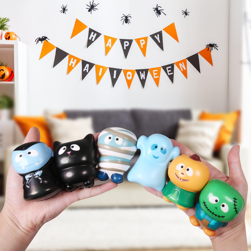 New 6 Packs-Halloween Squishies Toys Slow Rising, Gift Box Includes Ghost: Vampire,Pumpkin,Skull,Black Cat,Mummy,Bat, Halloween Soft Stress Relief Toys for Girls,Boys,Kids Party