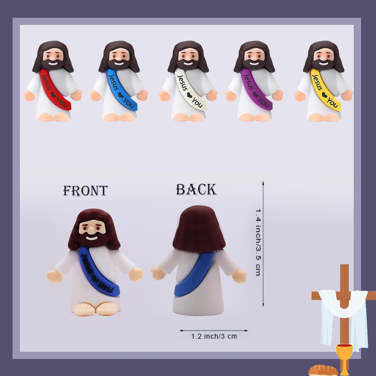 AKFAHOIF 20PCS Little Jesus Figures, Mini Jesus Figurines in Bulk, Multicolor Tiny Jesus Figures, Miniature Figurines to Hide and Seek Religious Gifts for Easter Egg Stuffers