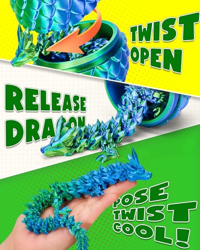 TBOLINE 12" 3D Printed Dragon Egg, Cool 3D Printer Articulated Crystal Dragon Toys for Kids, Surprise Animals Figurines Fidget Dinosaur Eggs Toys for Boys Kids Teen 5-7 4-6 8-12