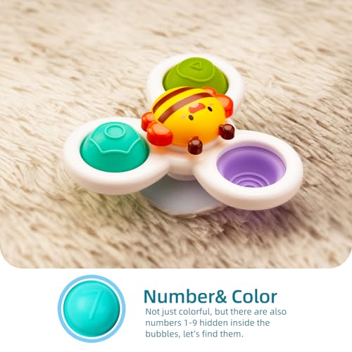 LiKee Strong Suction Cup Fidget Rotating Sensory Bath Toys for Baby (Sun)