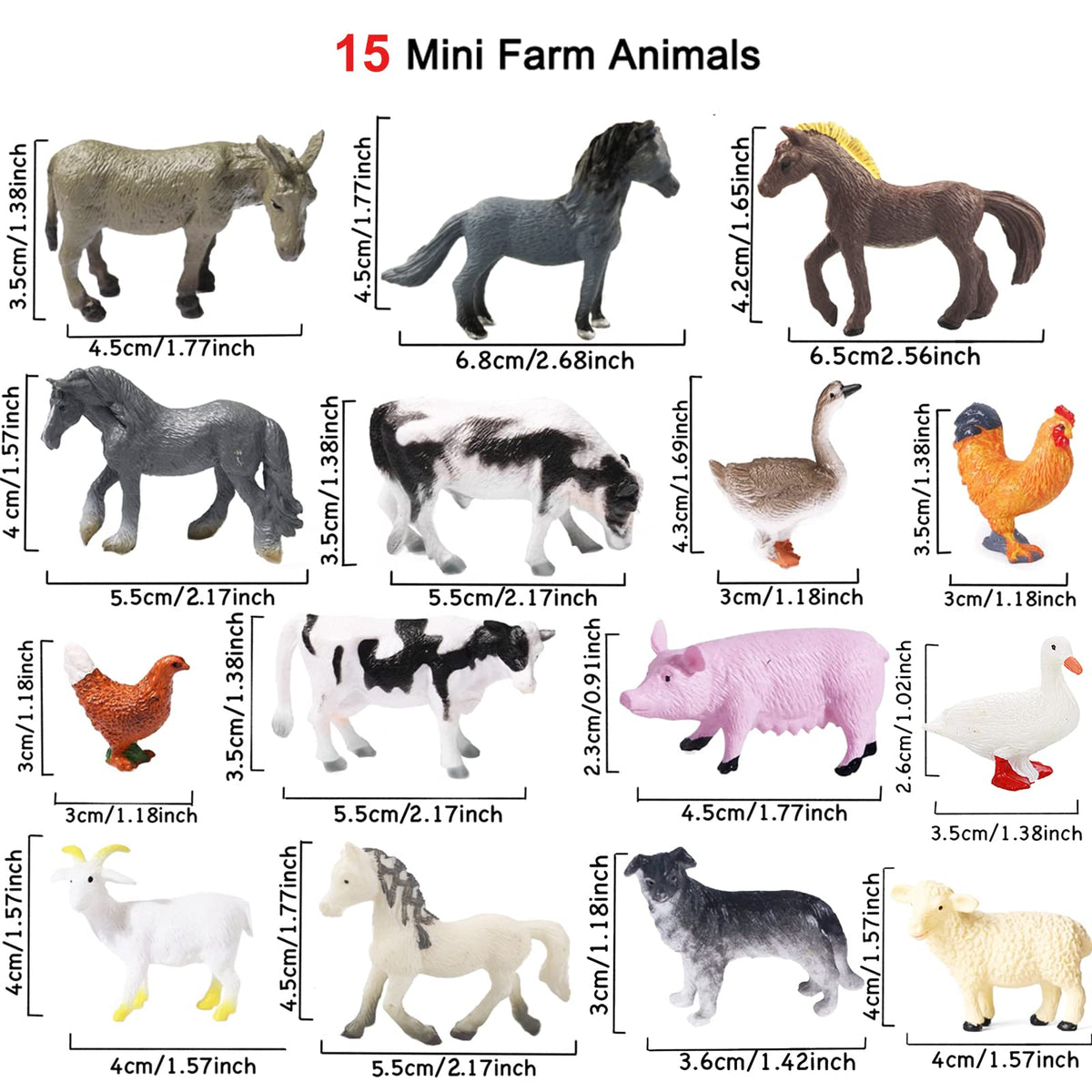 Yowlieu 15 Pcs Mini Figures Toys Realistic Farm Animal Figurines, Plastic Learning Educational Playset Animal Themed Party Supplies Cake Topper Ornaments for Easter Egg Birthday Christmas