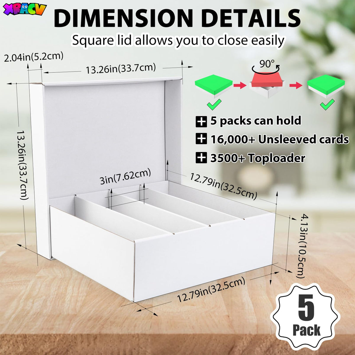 5-Pack Toploader Trading Card Storage Box, 4 Row 3200 Count Cardboard Box | Storage Box for Basketball/MTG/TCG/Sports/Game Cards Organizer and Collection (White)