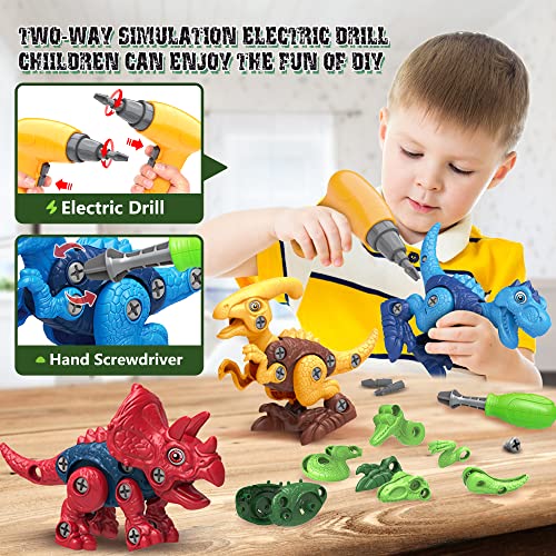 Dinosaur Toys for 3, 4, 5, 6, 7 Year Old Boys, Take Apart Toys with Electric Drill for Kids, STEM Educational Construction Building Toy, Ideal Birthday Christmas Easter Gifts, Incl Tyrannosaurus Rex