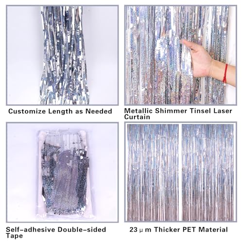 PIGETALE Glitter Silver Backdrop, 2 Pack 3.2 x 8.2 ft Fringe Curtains