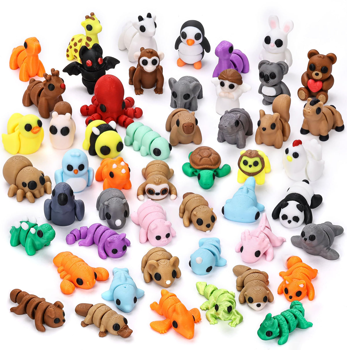 50 pcs 3D Printed Animal Figurines, Mini Articulated Animal Figurines Toys, Party Favors, Pocket Fidget Toys, Goodie Bag Stuffers, Exchange Gifts, Desk Pets, Classroom Rewards for Kids, Birthday Gifts