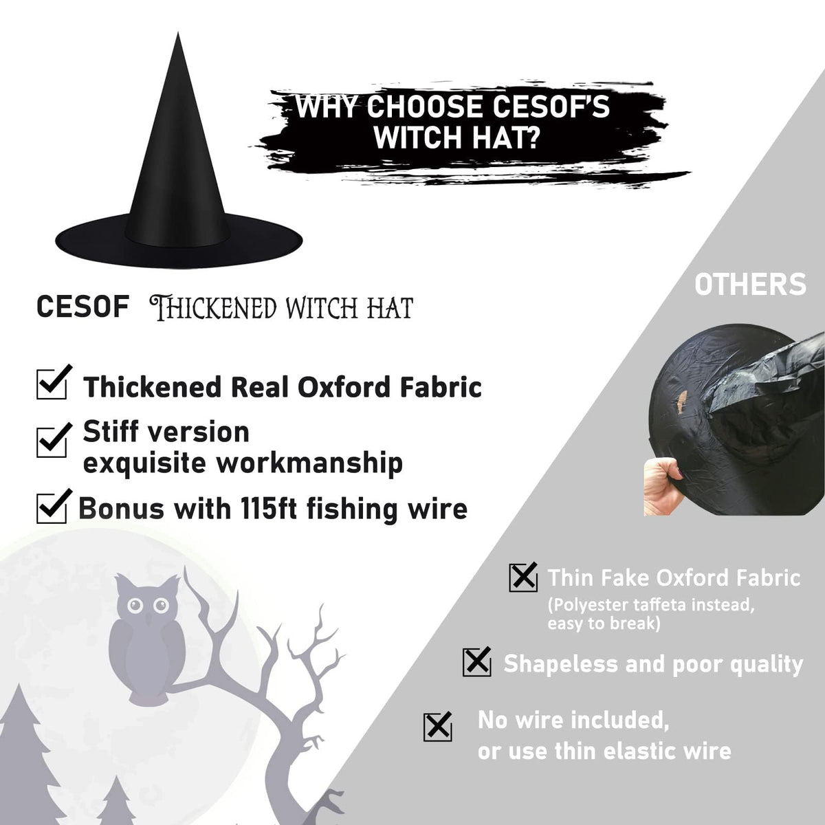 12 Pcs Halloween Decorations 15" Floating Witch Hats Witches Hanging Decor | Thickened Witch Hat Bulk with Rope, Wizard Hats, Halloween Witch Decor for Home Porch Office Indoor Outdoor Hocus Pocus Party