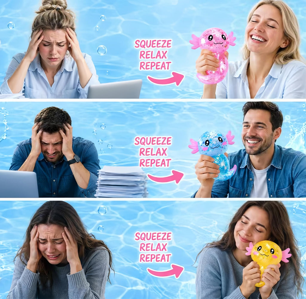 2PCS Axolotl Squishy Stress Relief Toy,Glitter Fidget Squishy Toys,Cute Axolotls Squeeze Toys, Fidget Toys for Adults,Party Favors (Blue+Pink Axolotl)