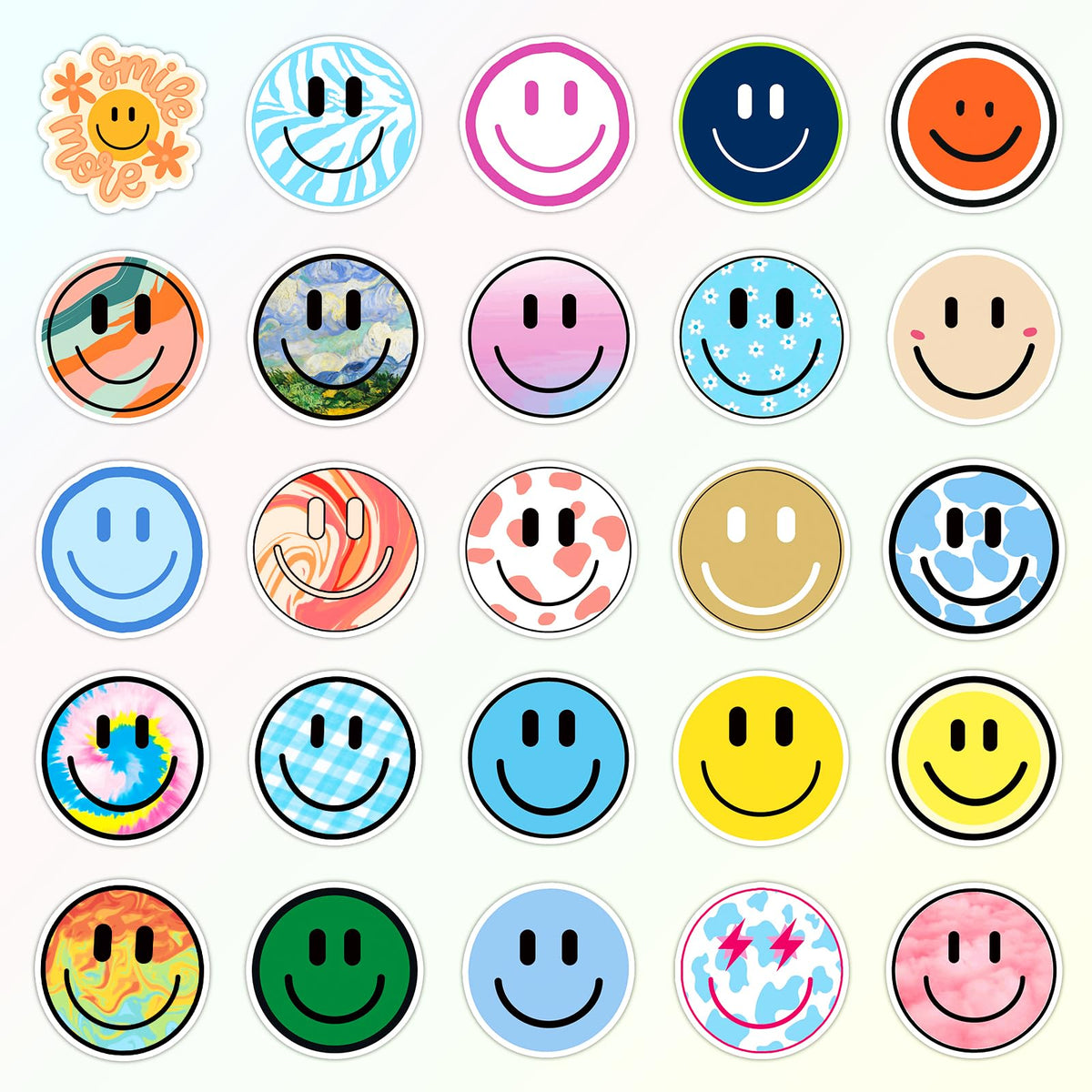 Wercokt 50PCS Smile Face Stickers Cute Water Bottle Stickers for Kids | Waterproof, PVC Material, for Teaching Rewards, Notebooks, Stationery, Luggage, Cartoon Happy Sticker