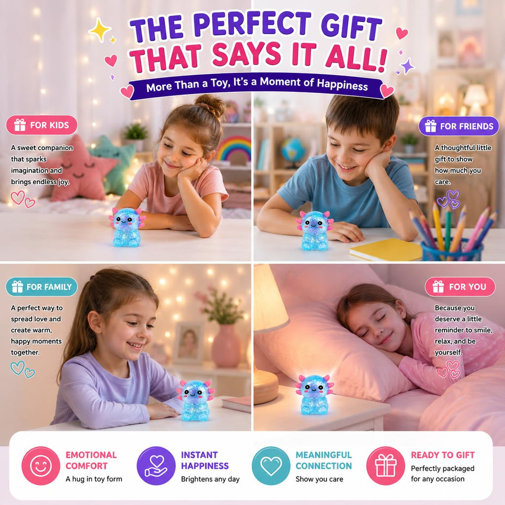 Tibberly Axolotl Squishy Stress Ball, Soft Slow Rising Sensory Toy | Cute soft axolotl squishy with a slow rising feel for squeezing, sensory play, relaxation, focus and everyday stress relief.