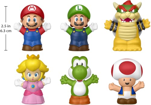 Fisher-Price Little People My Mario 6-Piece Character Figure Set | Pretend Play with Mario, Luigi, Princess Peach, Toad, Yoshi and Bowser figures, Toddlers & Kids Ages 18+ Months