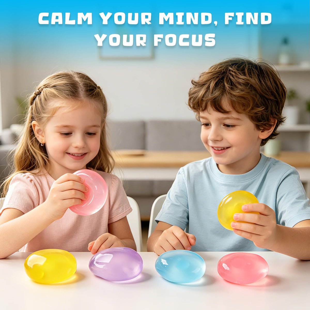 2 Pcs Coconut Oil Squishy, Shapeable No Rebound Stress Relief Ball, Fun Sensory Fidget Toy, Study Work Relaxation Desk Decor, Fun Anxiety Gift for Adults & Kids(Blue+Pink)