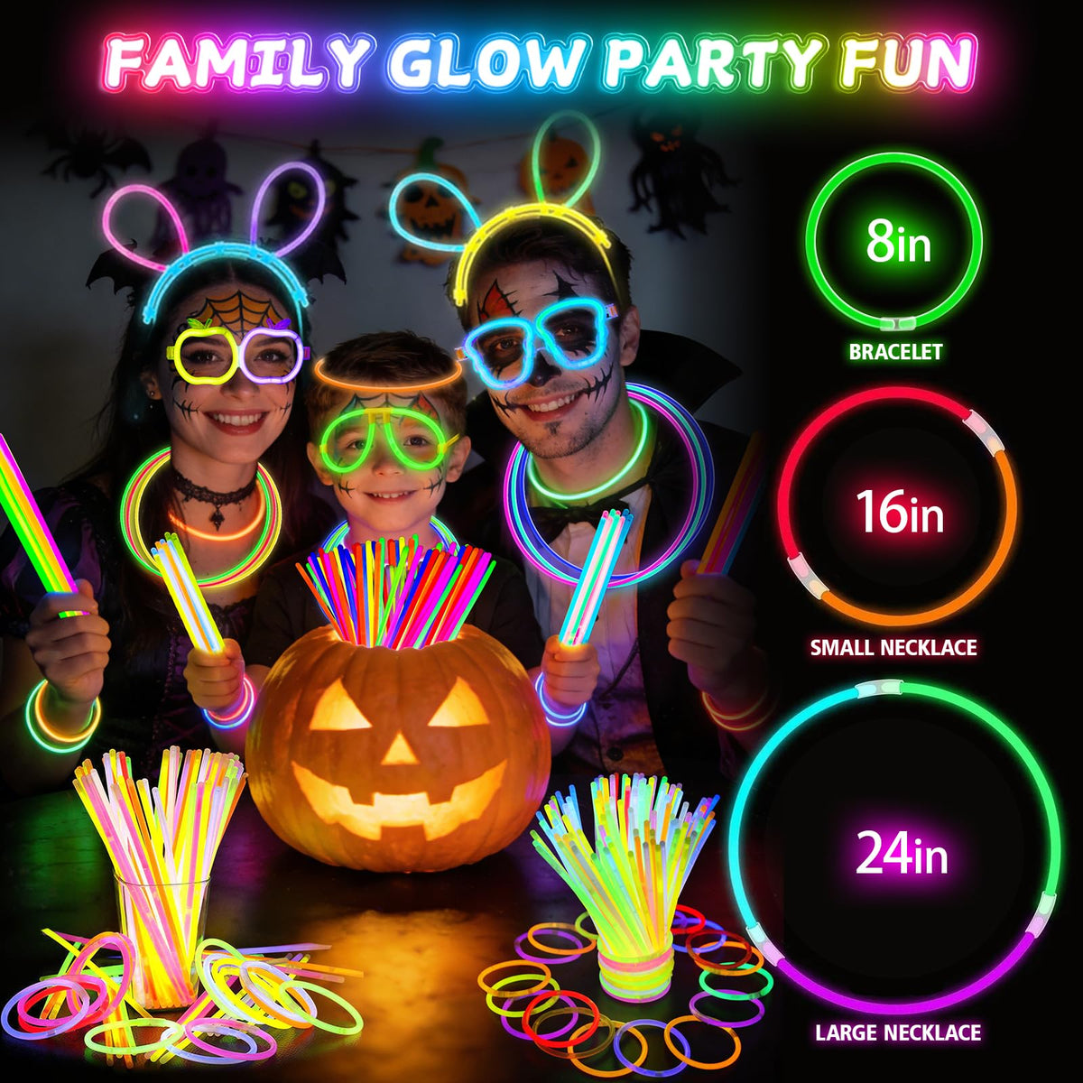 SHQDD 100 Glow Sticks Bulk Party Pack, 8” Neon Halloween Glow Sticks, DIY Glowsticks with Connectors Bracelets & Necklaces, Glow in the Dark Party Supplies for Kids, Adults, Parties