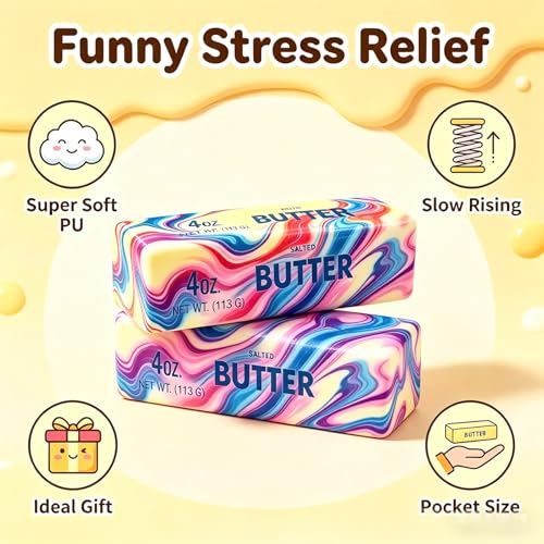 2 Packs Slow Rising Butter Squishy, Squishies Butter Squeeze Toys Pack Sensory Stress Relief Soft & Stretchy Fidget Toy for Party Favors Squishy Butter