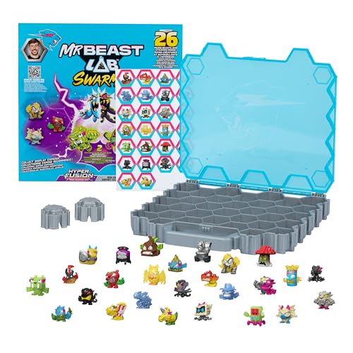 MrBeast Hive Collector Pack Holds 70+ Micro Beasts, with 26 Micro Beasts | Including 2 exclusive glow-in-the-dark swarms, 26 stickers and 2 fusion caps to continue to build out your own MrBeast lab