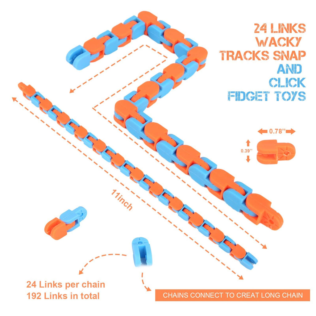 8Pcs Fidgets Wacky Tracks Fidget Toys for Kids Classroom Students Gifts | School Prizes Christmas Stocking Stuffers Sensory Autism Snap Fidget Click Snake Toys for Adults Travel Stress Relief Adhd