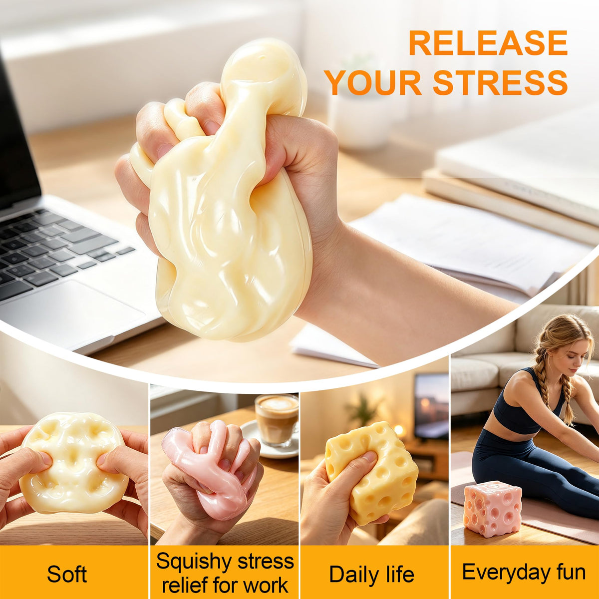 Coconut Oil Squishy, Cheese Squishy Non-Rebound | Squeeze Toys for Teens,Desk Decor Office Stress Relief Fidget Toys for Adults