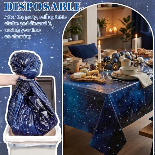 3 Pack Plastic Space Tablecloths, Disposable Galaxy Themed Tablecloth | Waterproof Rectangle Star Party Table Cover for Home Party Decorations 54 x 108 Inch