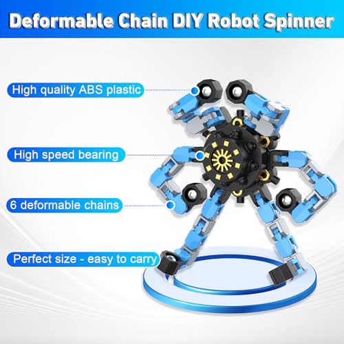 Transformable Fidget Spinners,9PCS Funny Sensory Fidget Toys for Kids | Deformable DIY Robot Spinner Fingertip Stress Relief Gyro Toy Kids Halloween Party Favors Stocking Stuffers Gifts