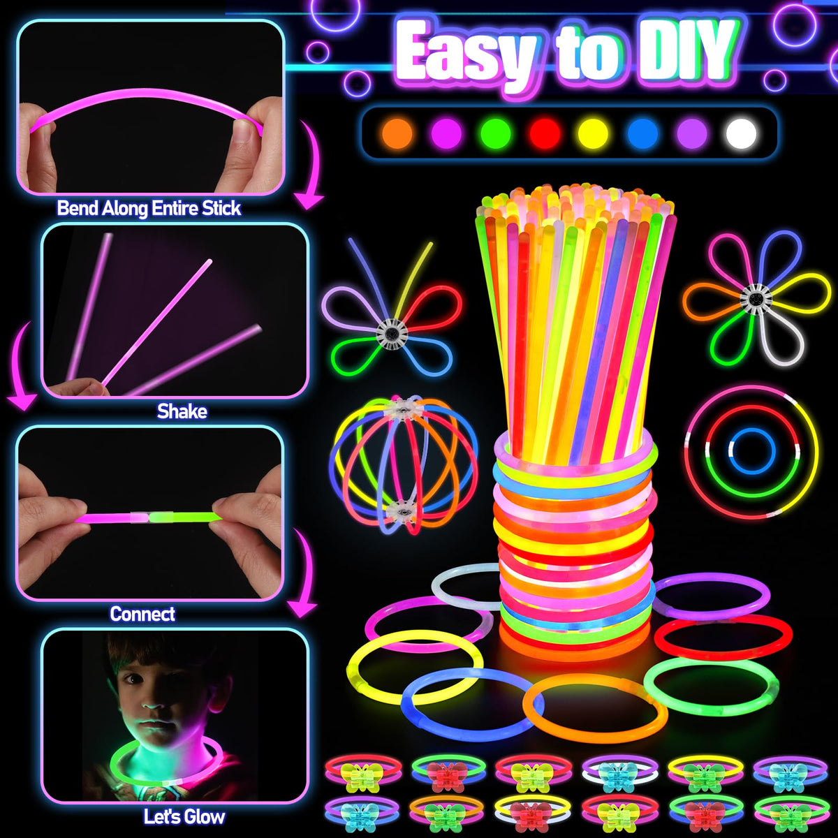 TSDATOWR 150Pcs Glow in the Dark Party Supplies for Kids and Adults