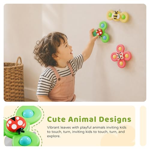 LiKee Strong Suction Cup Fidget Rotating Sensory Bath Toys for Baby 10+ Months (Insect-1)