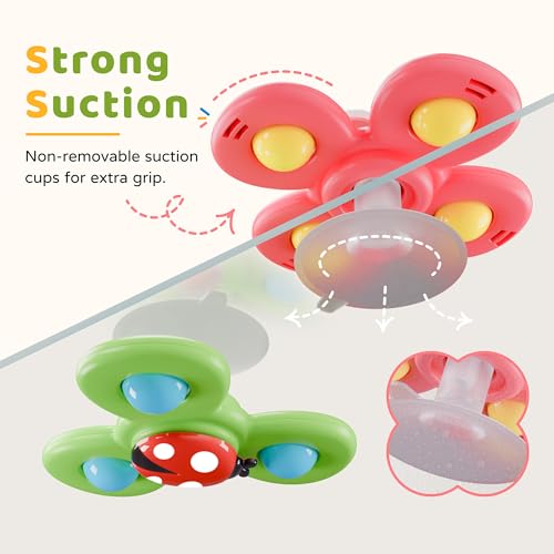 LiKee Strong Suction Cup Fidget Rotating Sensory Bath Toys for Baby 10+ Months (Insect-1)