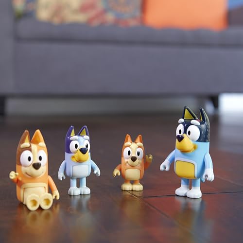 Bluey Family Figure 4-Pack, Poseable Toys with Bingo & Bandit | Movable arms & legs, portable size for on-the-go play; toddler figurine toys for kids ages 3+, thoughtful gift