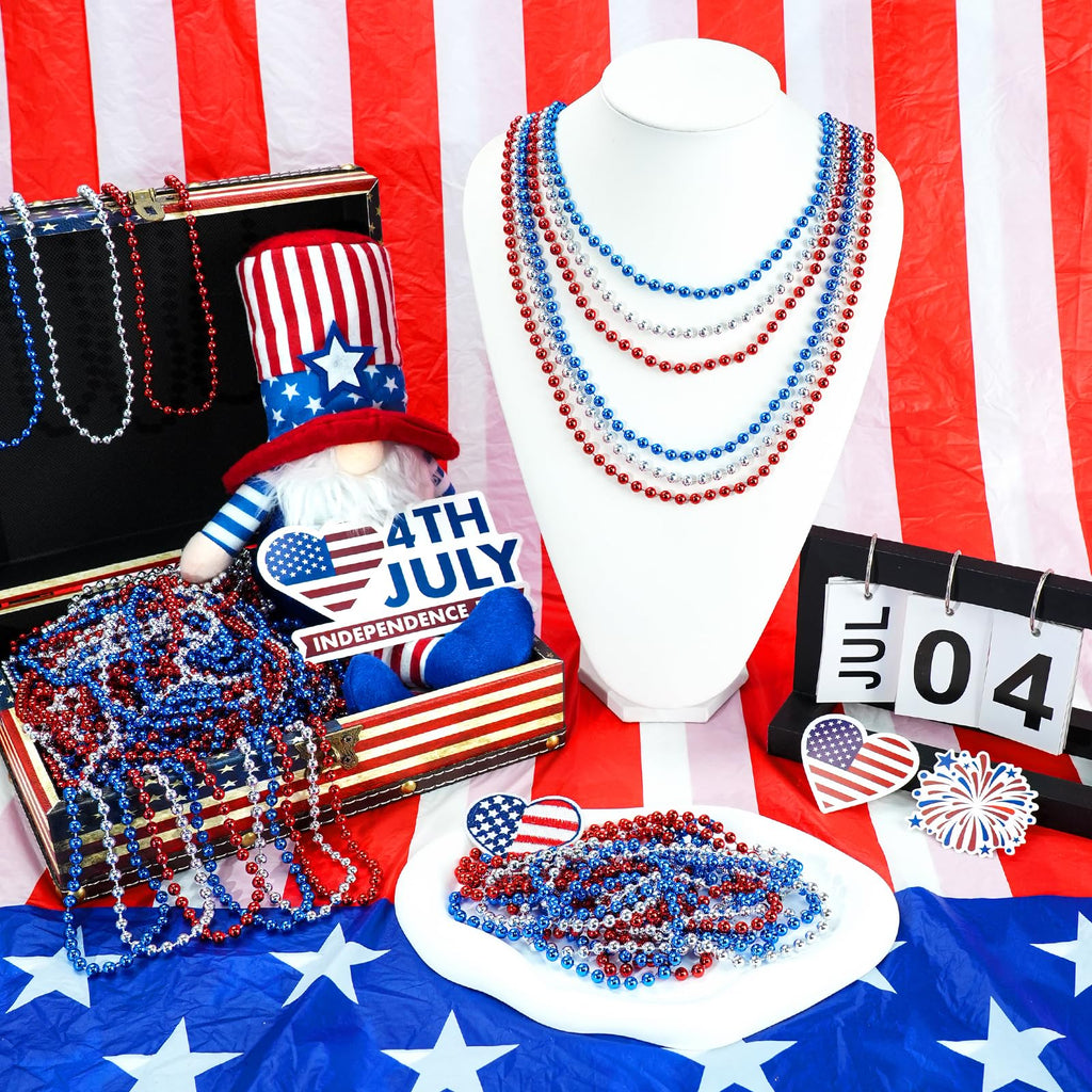 100 PCS Blue Bead Necklace, Blue Mardi Gras Beads Christmas Necklaces, 33" 4th of July Patriotic Beaded Necklace, Parade Throw Accessories for Independence Day Mardi Gras Hanukkah Pirate Theme Party