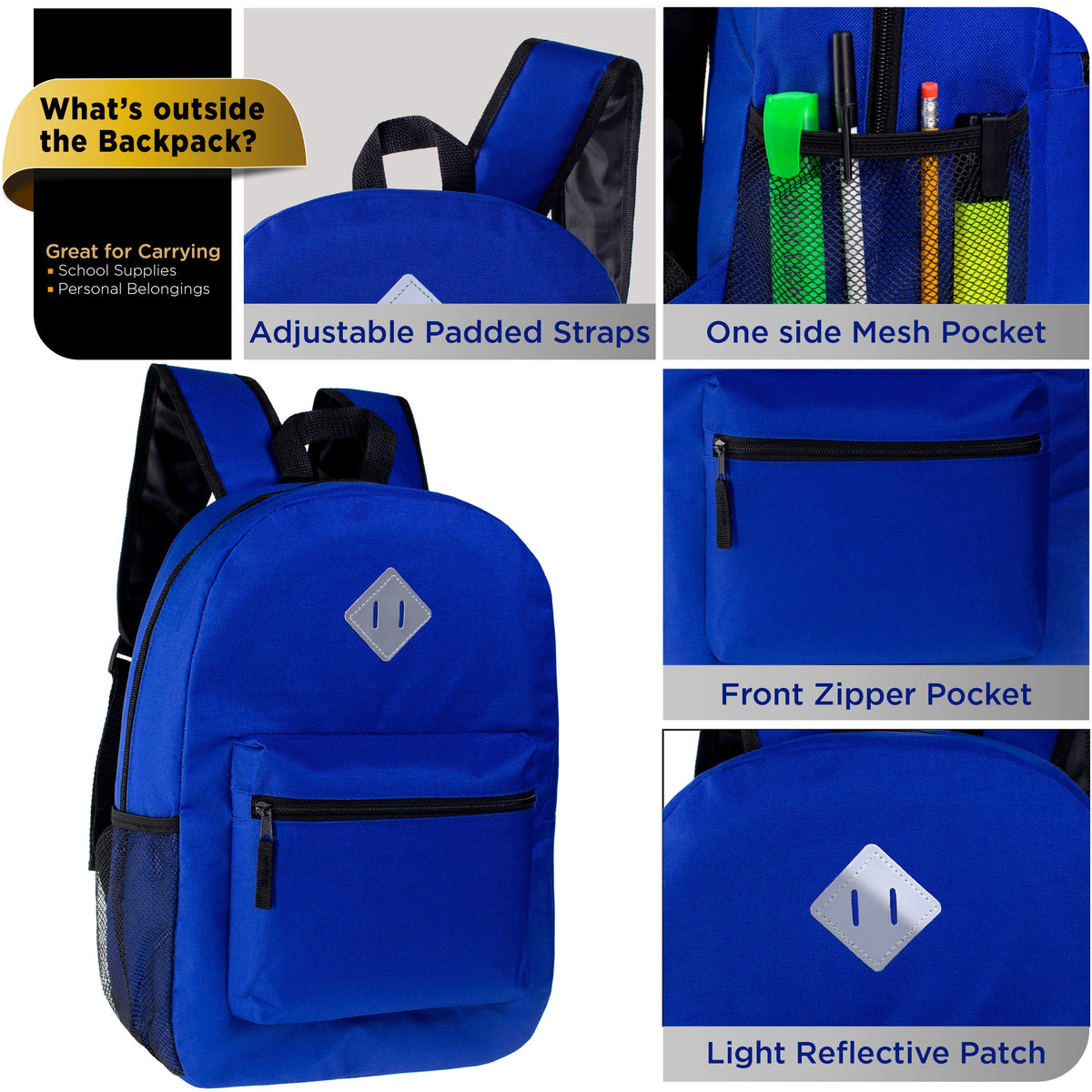 17" Wholesale Diamond Patch Backpack | 11 Colors | Padded Back - Bulk Case of 24 Bookbags