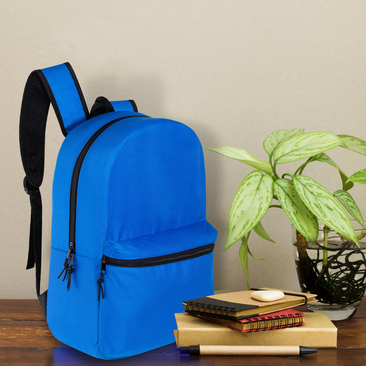 16" Kids Basic Wholesale Backpack in 12 Colors With Side Pocket - Bulk Case of 24 Backpacks