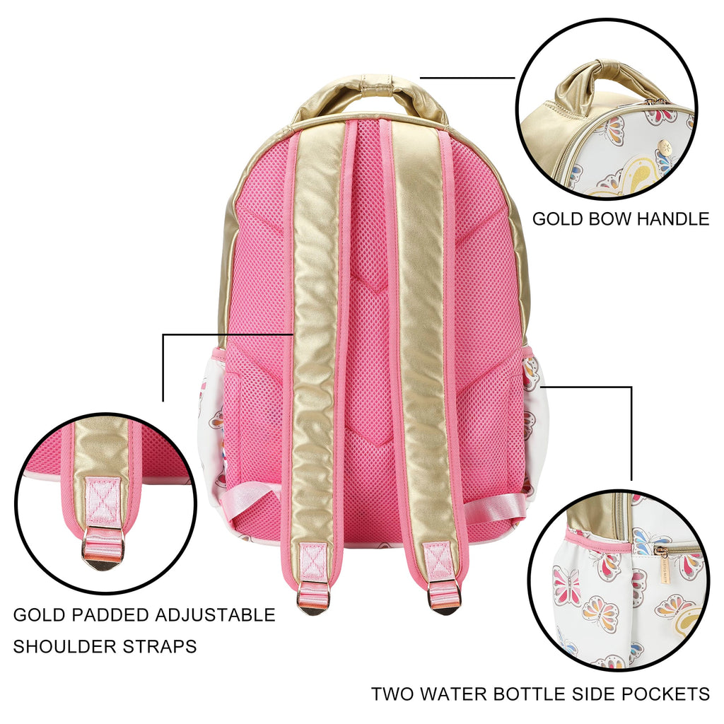 Gold Butterfly Backpack Bundle (Backpack, Lunchbox & Water Bottle)