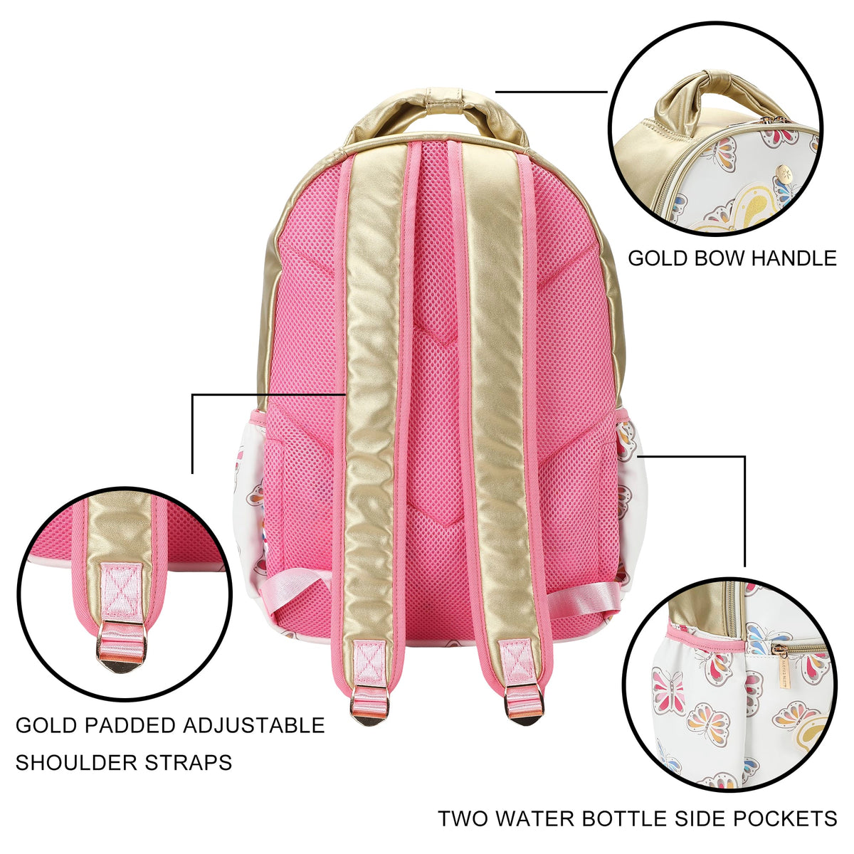 Gold Butterfly Backpack Bundle (Backpack, Lunchbox & Water Bottle)