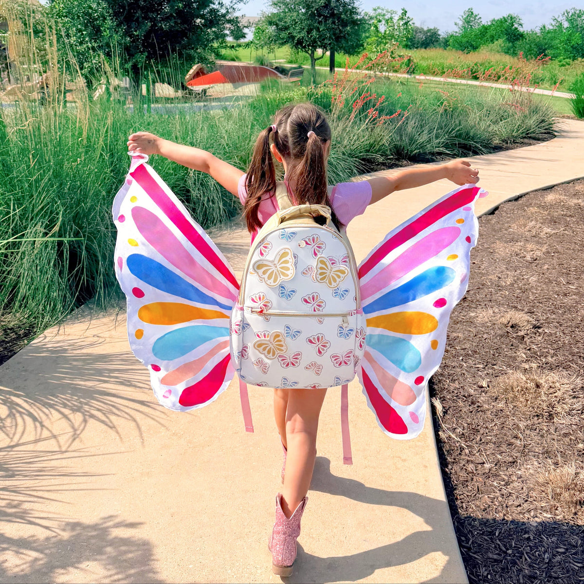 Gold Butterfly Backpack Bundle (Backpack, Lunchbox, & Pouch)