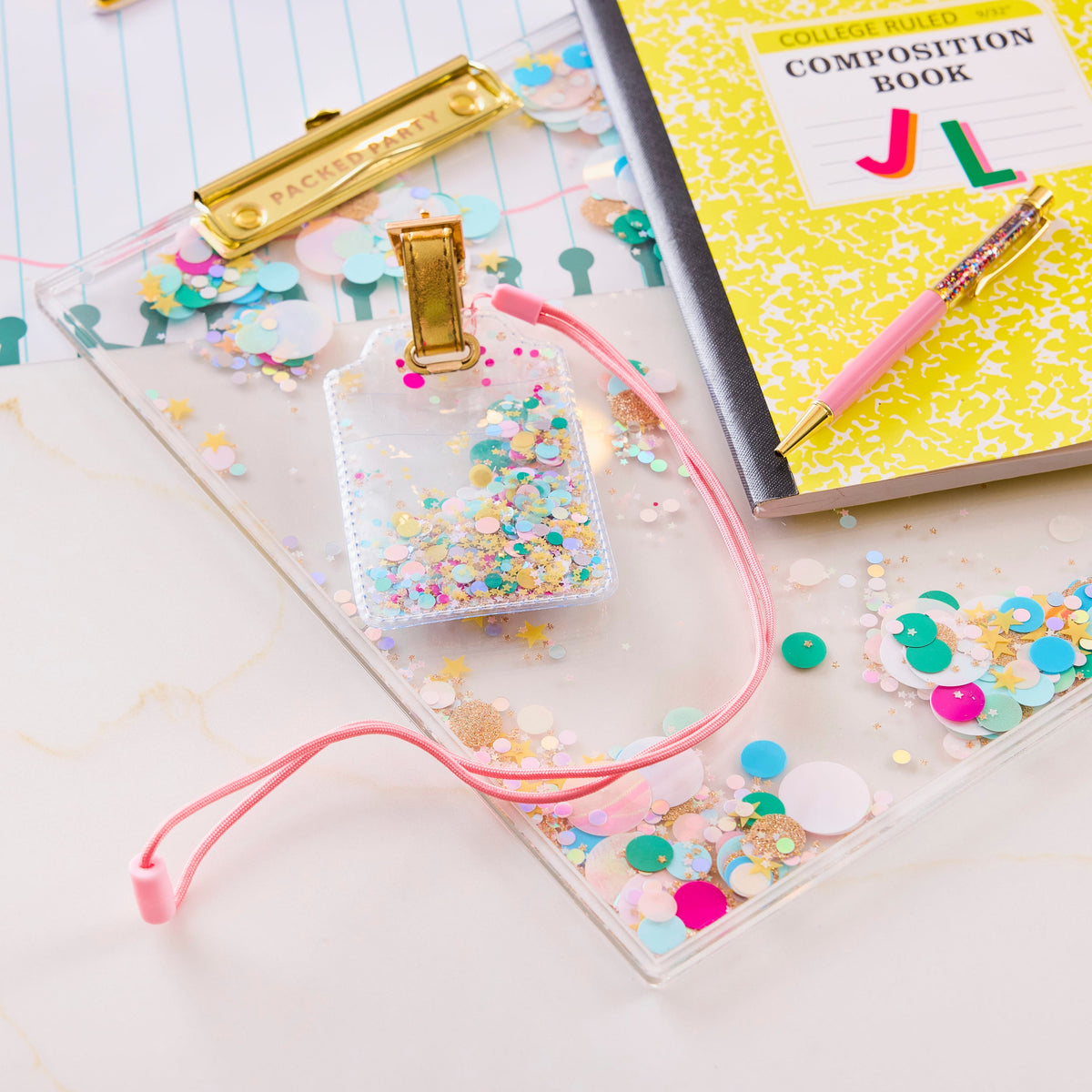 Confetti Filled Lanyard & Luggage Tag
