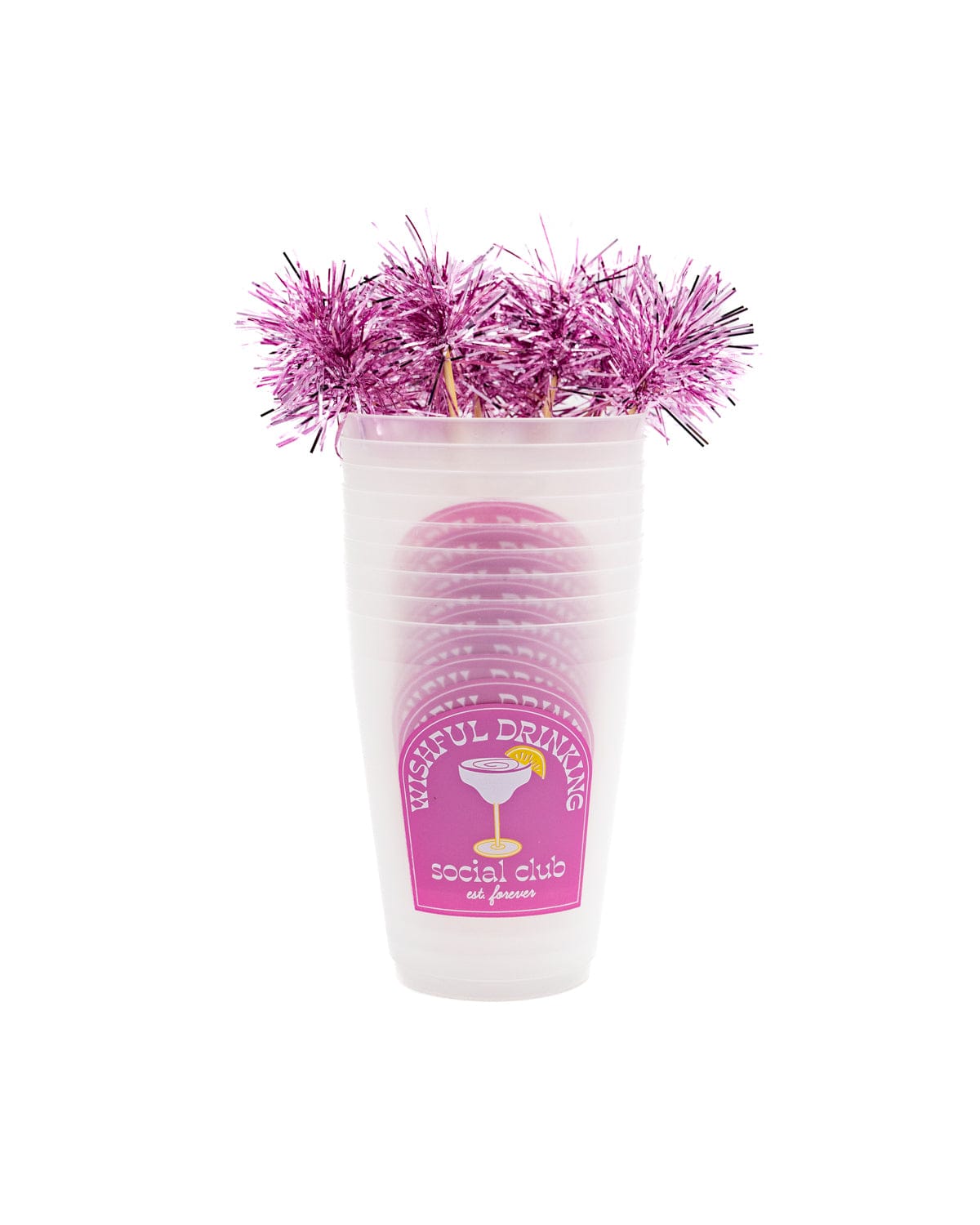 Wishful Drinking Reusable Party Cups with Pom Stirs (Set of 10)