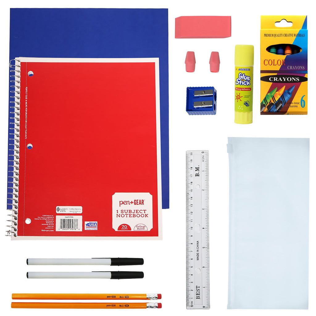 12 Wholesale 17" Bungee Backpack in 12 Colors & 12 Bulk School Supply Kits of Your Choice