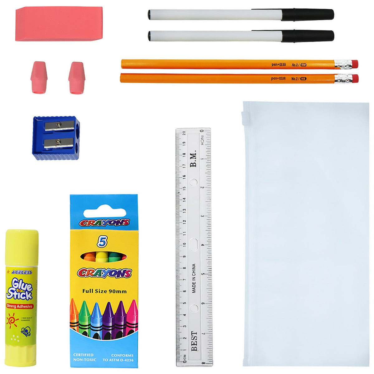 12 Clear 17" Wholesale Backpacks in Assorted Colors & 12 Bulk School Supply Kits of Your Choice