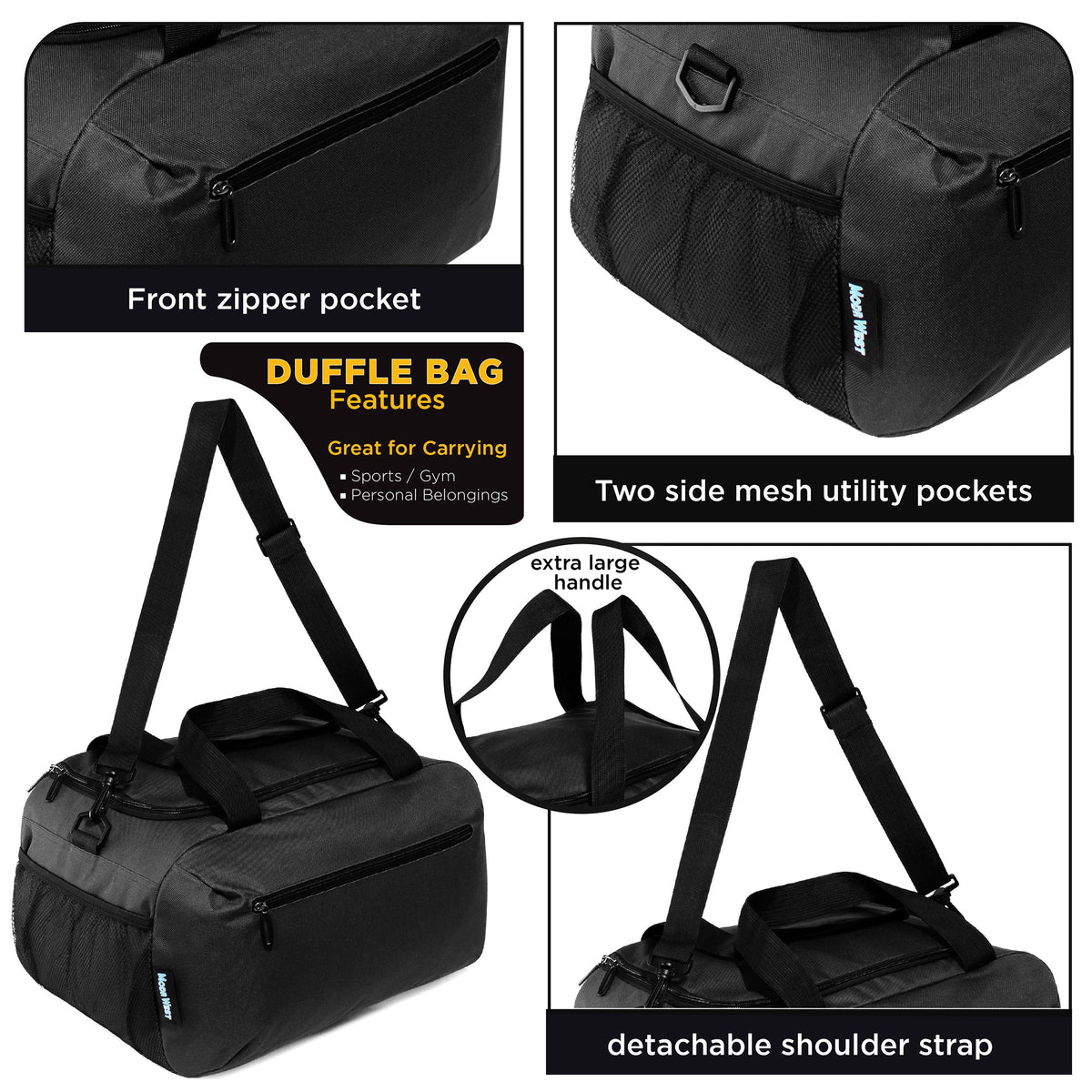 24" Wholesale Black Duffel Bags in Black - Bulk Case of 12 Black Duffles