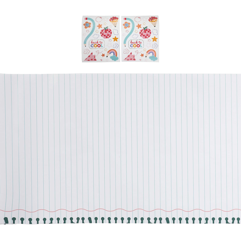 Notebook Paper Table Runner with Customizable Stickers (25 ft, cut to fit)