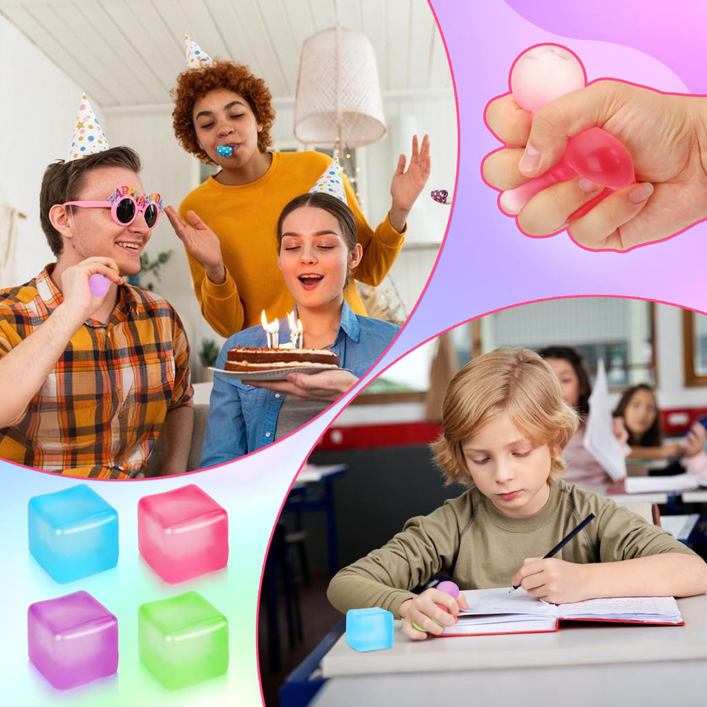 Siwarm 4 Pack Stress Cube Squishy Fidget Toys for Anxiety Stress Relief | Slow Rising Fidget Cube Squeeze Toys, Squishy Cube Filled with Thick Substance, Square Stress Balls for Adults Kids