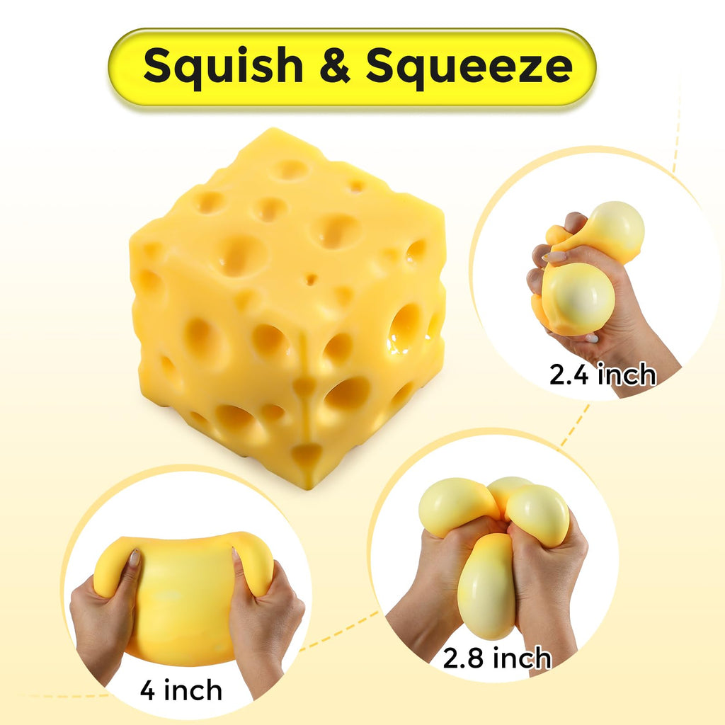 Cheese Squishy Cube Block, Squishy Fidget Toys Adults, Easter Basket Stocking Stuffers, Sensory Stress Ball Squeeze Toys for Stress Relief (Yellow 2.4 in)