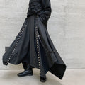 Goth Style Irregular Hem Ribbon Rivet Pantskirt