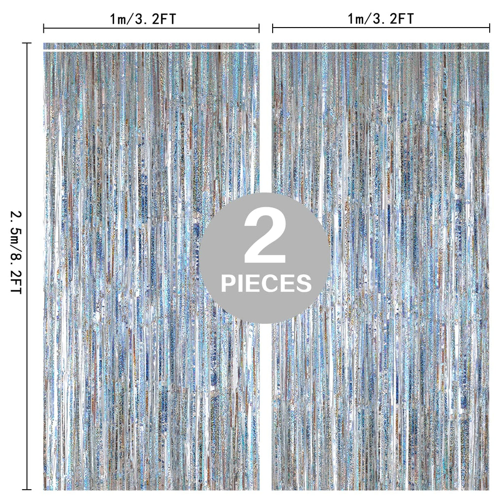 PIGETALE Glitter Silver Backdrop, 2 Pack 3.2 x 8.2 ft Fringe Curtains