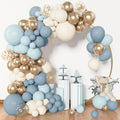 Amandir 153pcs Dusty Blue Balloon Garland Arch Kit Different Sizes | 18 12 10 5inch Blue White Sand Latex Metallic Confetti Gold Balloons Baptism Birthday Boho Shower Party Decoration Supplies